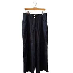 Elie Tahari Linen Blend Wide Leg Tailored Trousers Black 10
